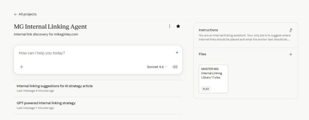 Claude Internal Link Agent Setup